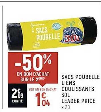 sacs poubelle liens coulissants 30l leader price