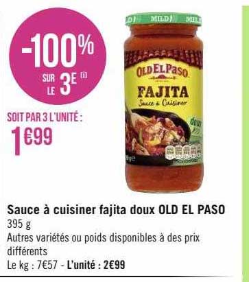 sauce à cuisiner fajita doux eld el paso