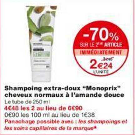 shampoing extra-doux "monoprixe" cheveux normaux à l'amande douce