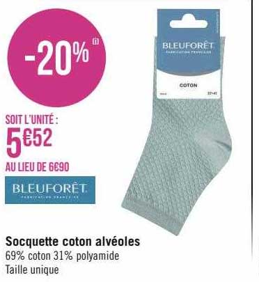 socquette coton alvéoles bleu forêt