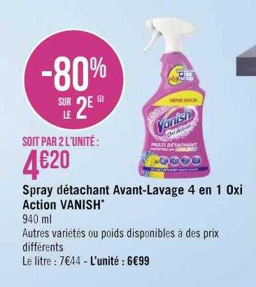 spray détachant avant-lavage 4 en 1 oxi action vanish