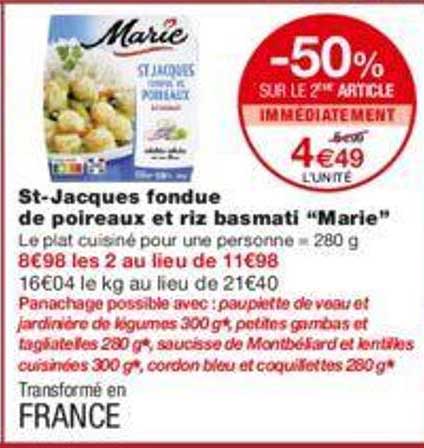 st-jacques fondue de poireaux et riz basmati "marie"