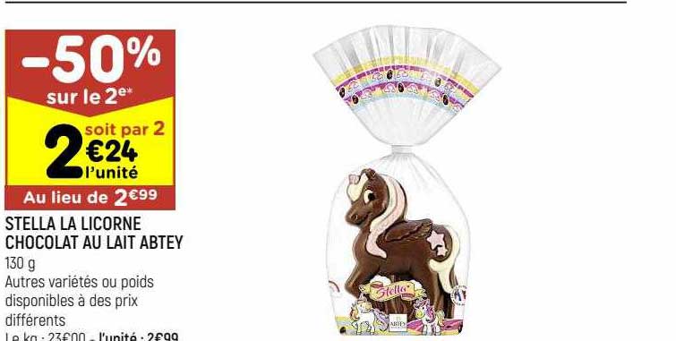 stella la licorne chocolat au lait abtey -50% sur le 2e
