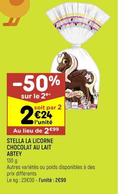 stella la licorne chocolat au lait abtey -50% sur le 2e