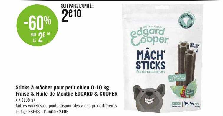 sticks à mâcher pour petit chien 0-10 kg fraise & huile de menthe edgard & cooper