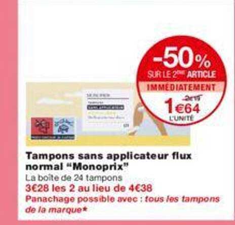 tampons sans applicateur flux normal "monoprix"