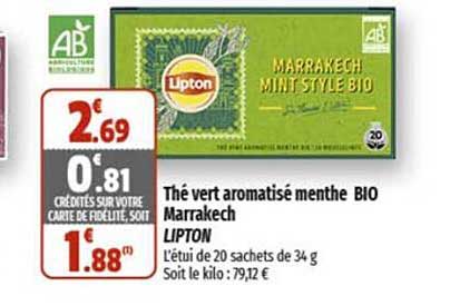 Thé Vert Aromatisé Menthe Bio Marrakech Lipton