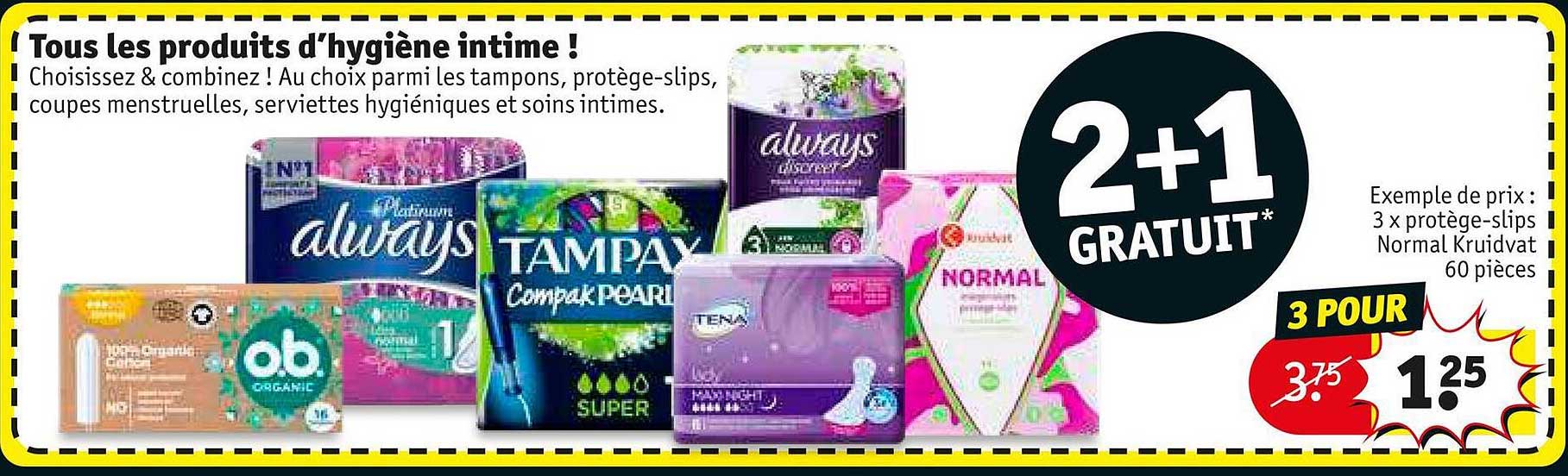 tous les produits d'hygiène intime! 3 x protège-slips normal kruidvat 2+1 gratuit