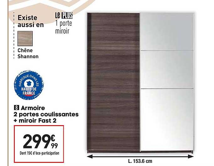 Armoire 2 Portes Coulissantes + Miroir Fast 2