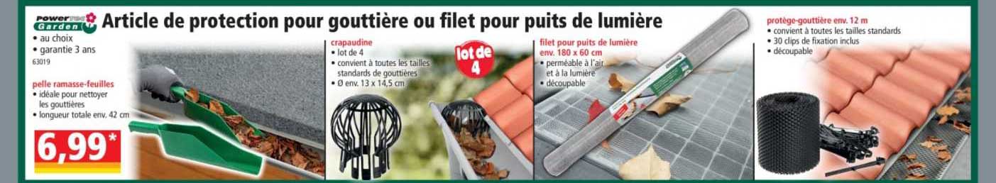 article de protection pour gouttière ou filet pour puits de lumière power garden