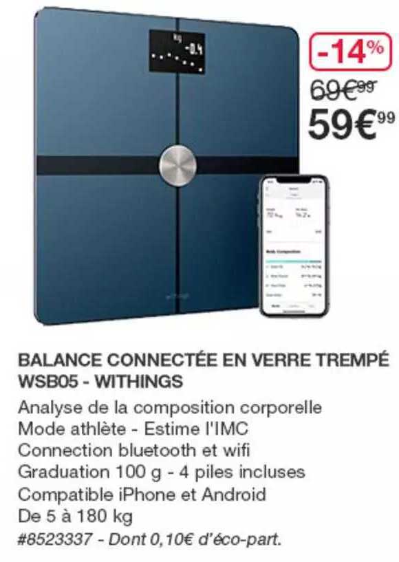 balance connectée en verre trempé wsb05-withings