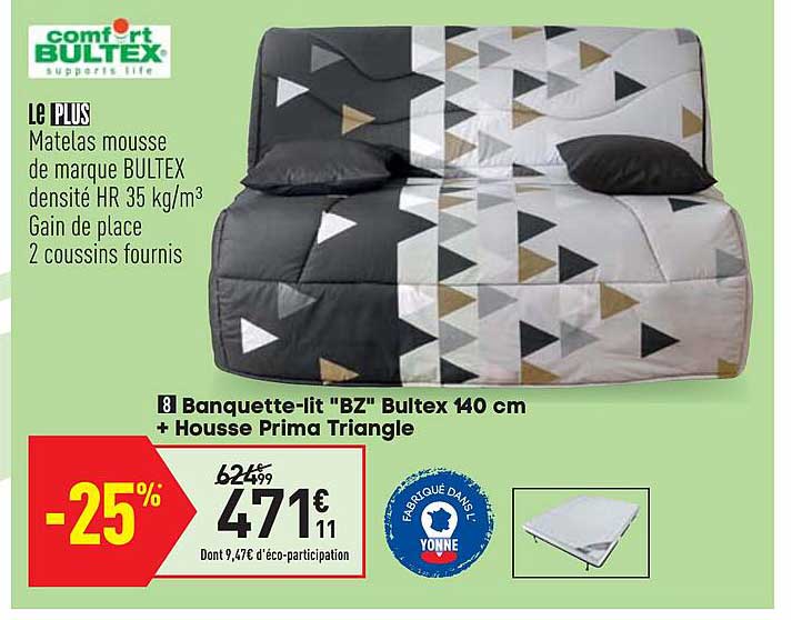 banquette-lit "bz" bultex 140 cm + housse prima triangle