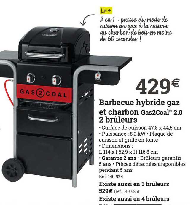 barbecue hybride gaz et charbon gas2coal 2.0 2 brûleurs
