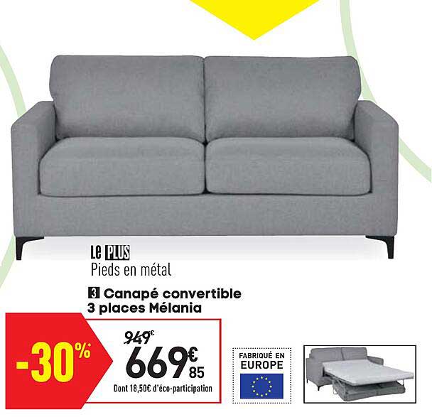 canapé convertible 3 places mélania