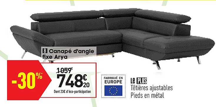 canapé d'angle fixe arya