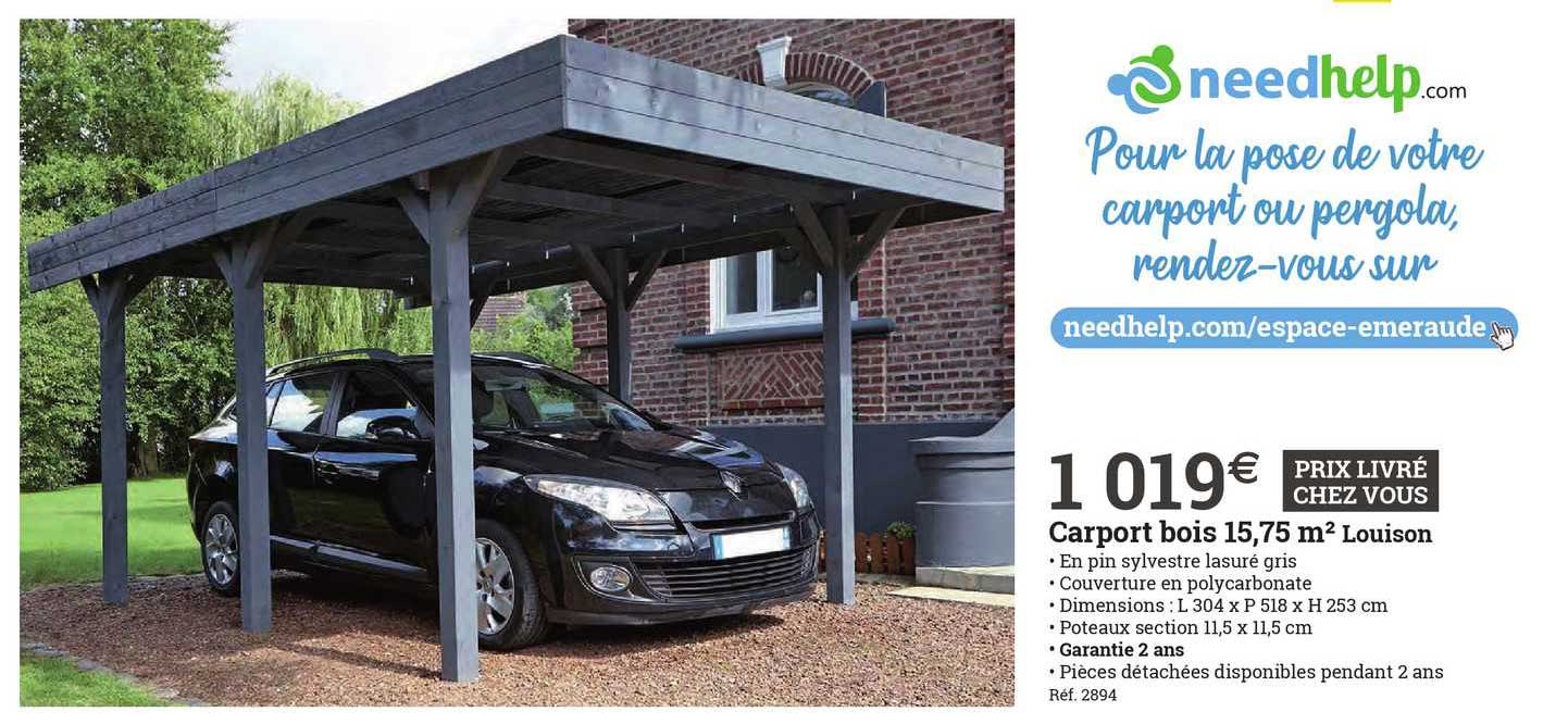 carport bois 17,75 m² louison