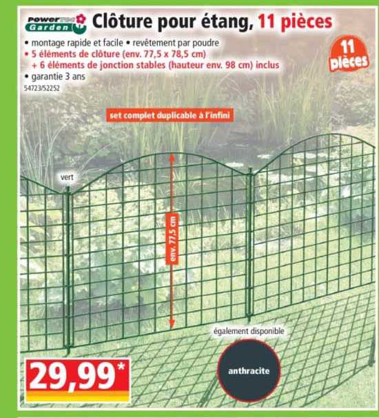 clôture pour étang, 11 pièces powertec garden