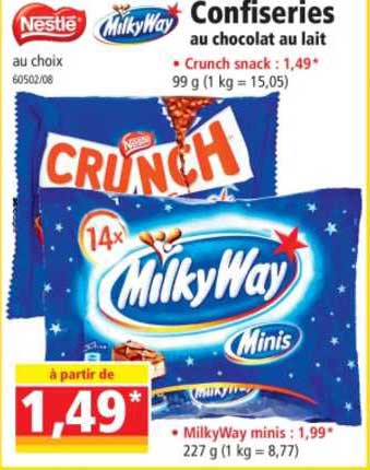 confiseries au chocolat au lait milky way
