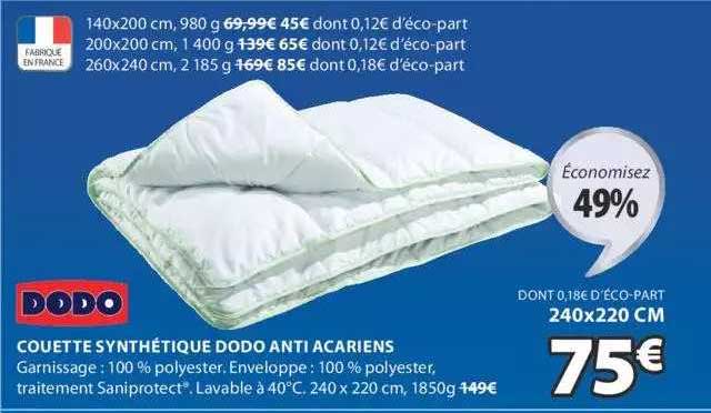 couette synthétique dodo anti acariens