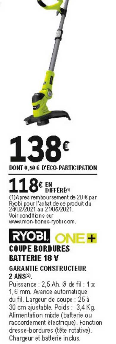 coupe bordures batterie 18 v ryobi