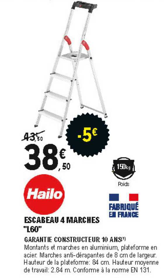 escabeau 4 marches "l60" hailo