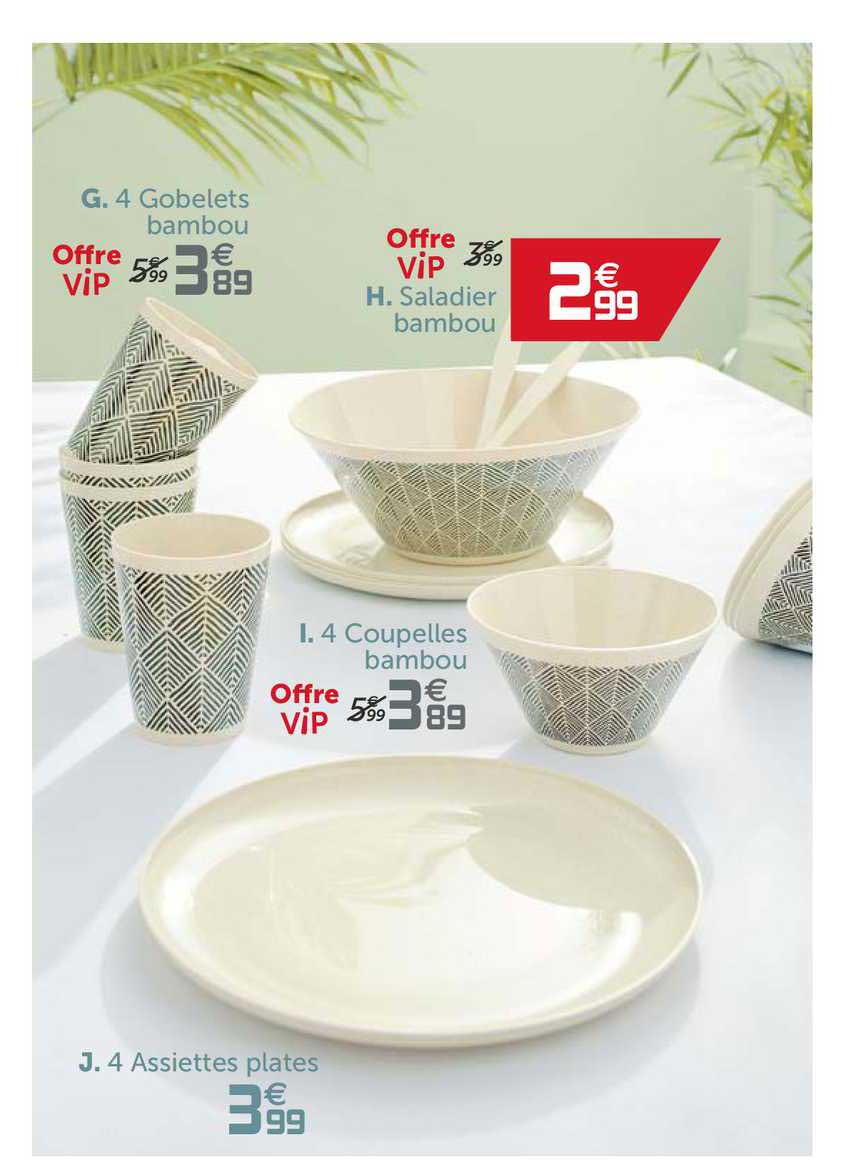 Gobelets Bambou, Saladier Bambou, Coupelles Bambou, Assiettes Plates