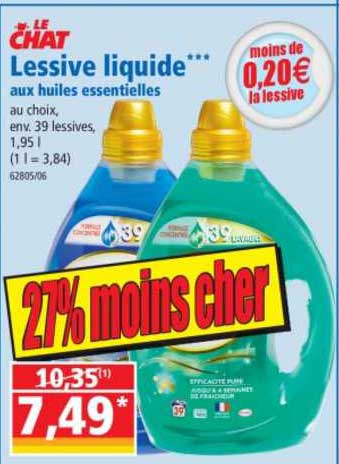 lessive liquide aux huiles essentielles le chat