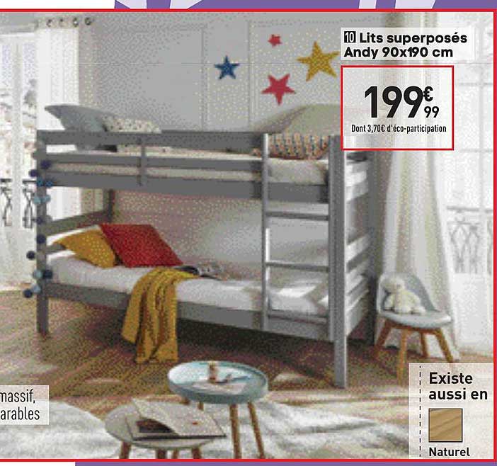 Lits Superposés Andy 90 X 190 Cm