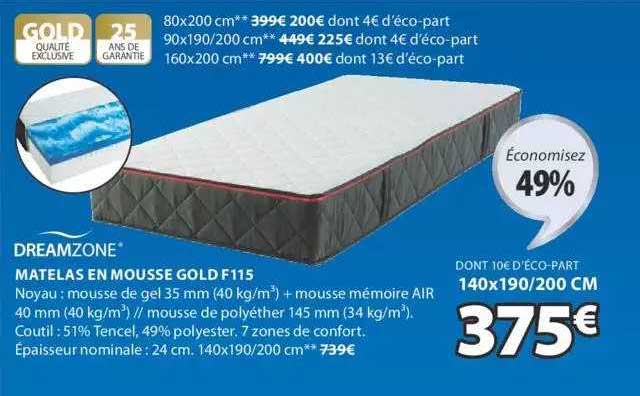 matelas en mousse gold f115 dreamzone