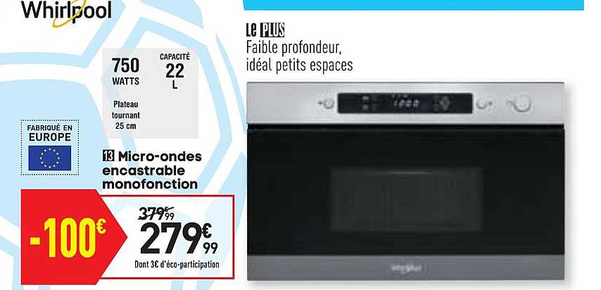 micro-ondes encastrable monofonction whirlpool