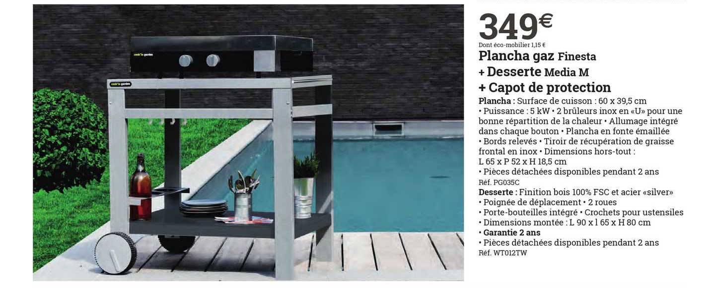 plancha gaz finesta + desserte media m + capot de protection