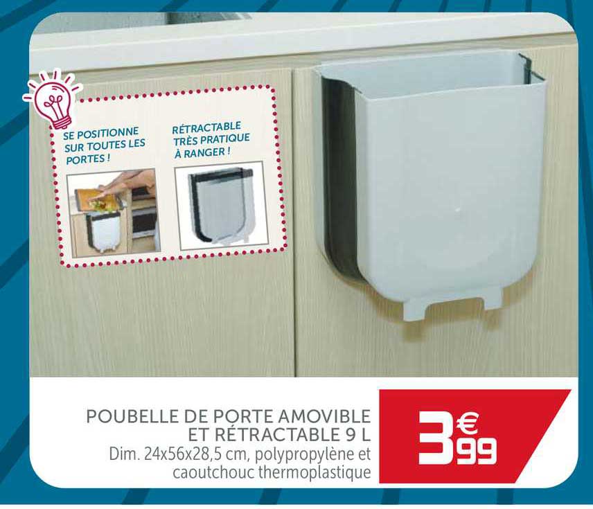 Poubelle De Porte Amovible Et Rétractable 9 L