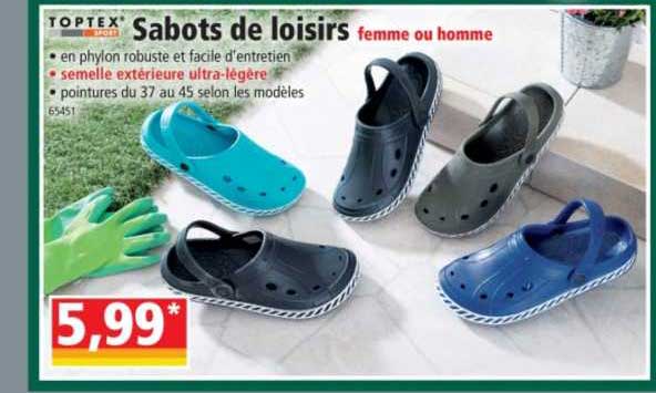sabots de loisirs femme mou homme toptex