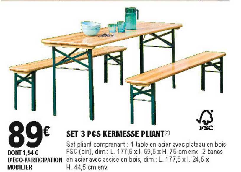 set 3 pcs kermesse pliant