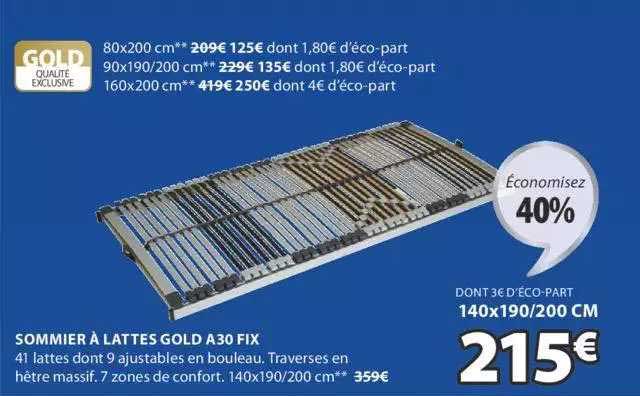 sommier à lattes gold a30 fix
