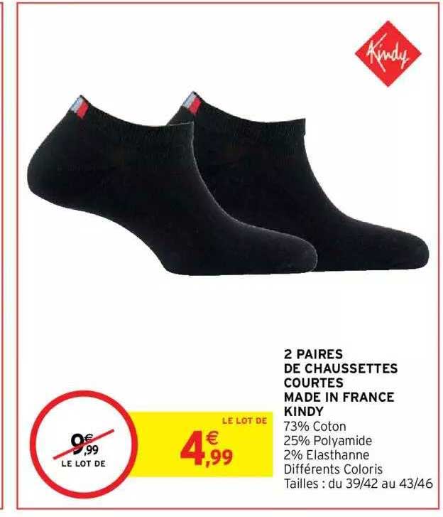 2 paires de chaussettes courtes made in france kindy