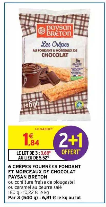 6 crêpes fourrées fondant et morceaux de chocolat paysan breton