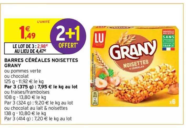 barres céréales noisettes grany lu