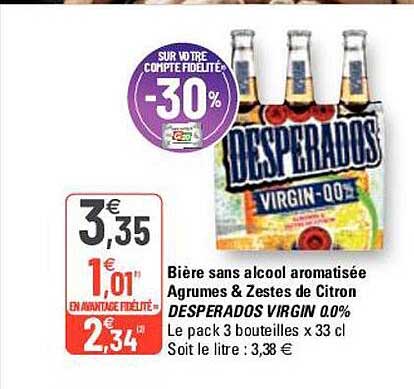 bière sans alcool aromatisée agrumes & zestes de citron desperados virgin 0.0%
