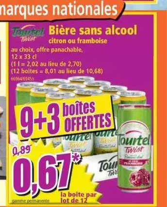 Bière Sans Alcool Citron Ou Framboise Tourtel