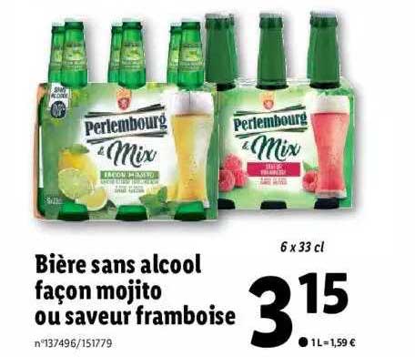 bière sans alcool façon mojito ou saveur framboise perlembourg
