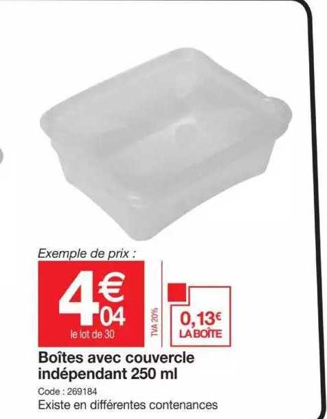 boîtes avec couvercle indépendant 250 ml