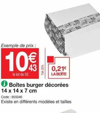 boîtes burger décorées 14 x 14 x 7 cm