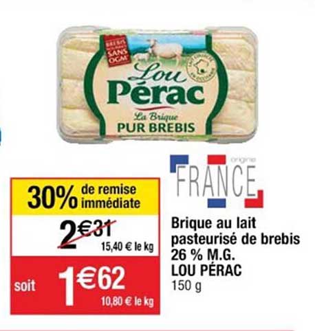 brique au lait pasteurisé de brebis 26% m.g. lou pérac