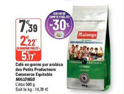 café en grains pur arabica des petits producteurs commerce équitable malongo
