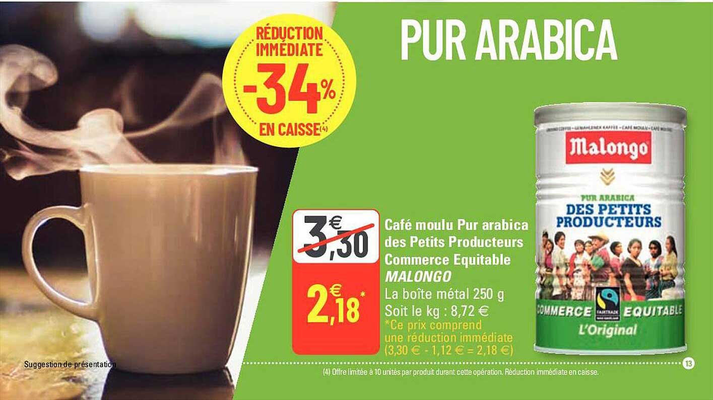 café moulu pur arabica des petits producteurs commerce équitable malongo