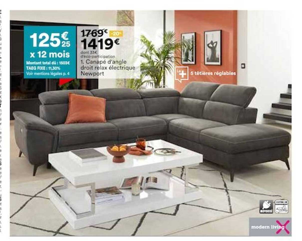 canapé d'angle droit relax électrique newport modern living