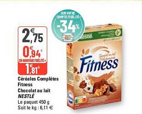 céréales complètes fitness chocolat au lait nestlé
