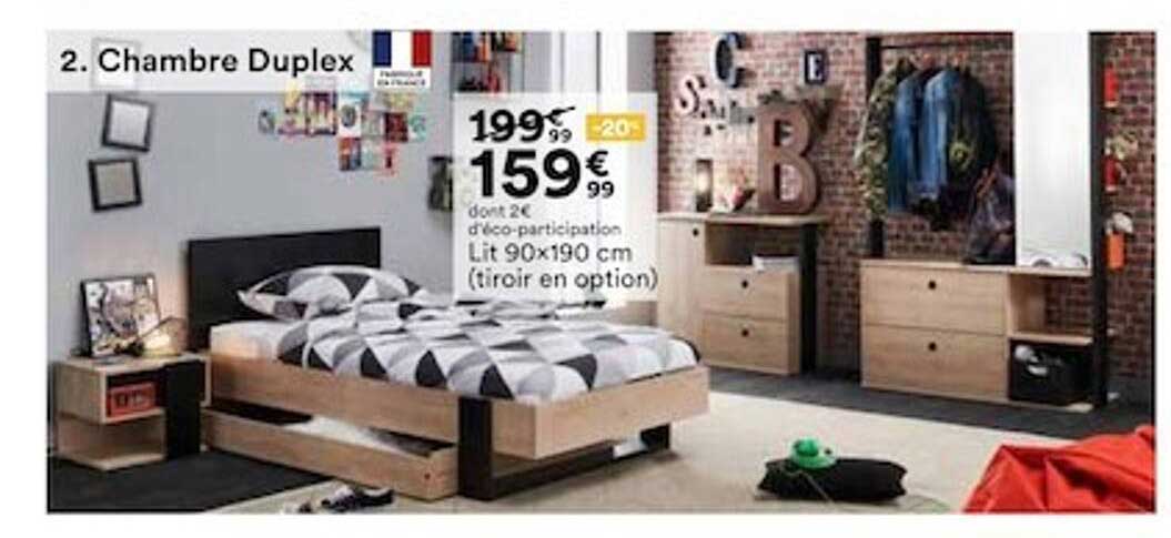 chambre duplex lit 90x190 cm tiroir en option