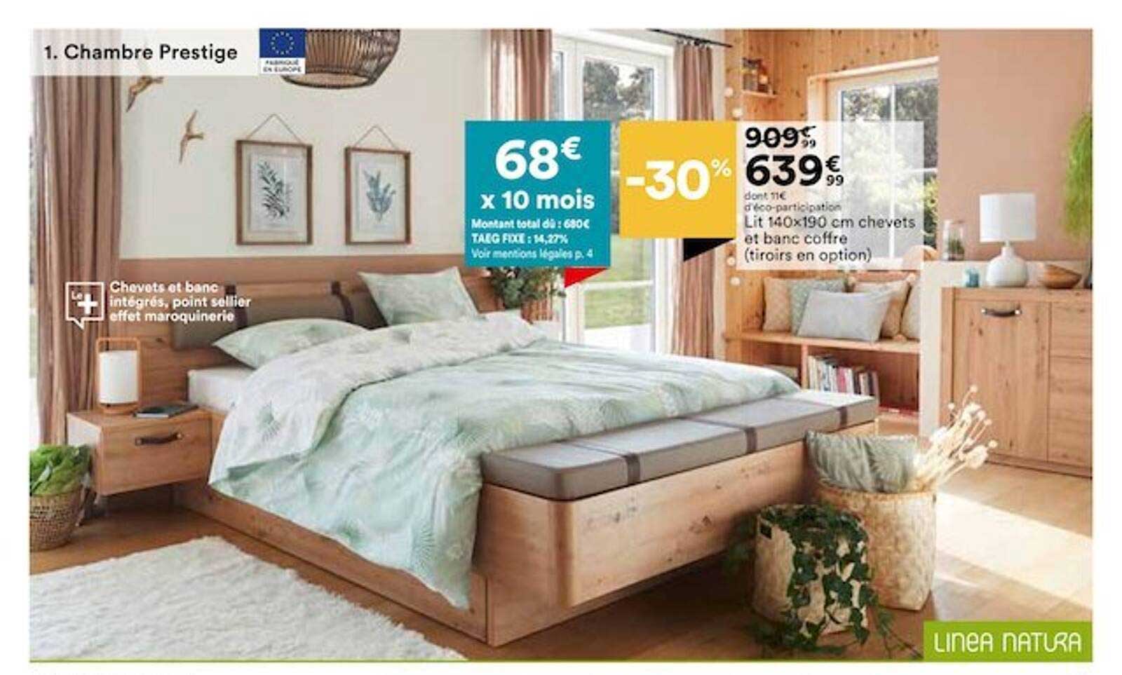 chambre prestige lit 140x190 cm chevets et banc coffre tiroir en option